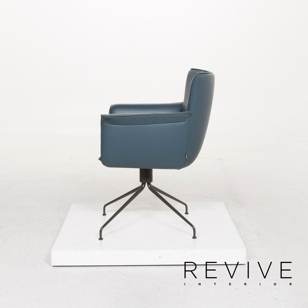 Rolf Benz leather chair blue petrol set 2x armchair #13113