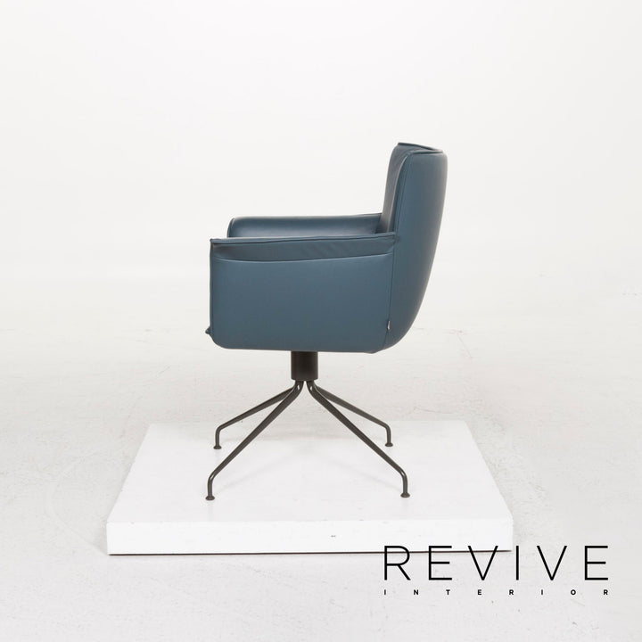 Rolf Benz leather chair blue petrol set 2x armchair #13113