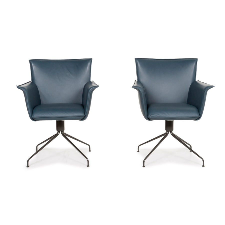 Rolf Benz leather chair blue petrol set 2x armchair #13113