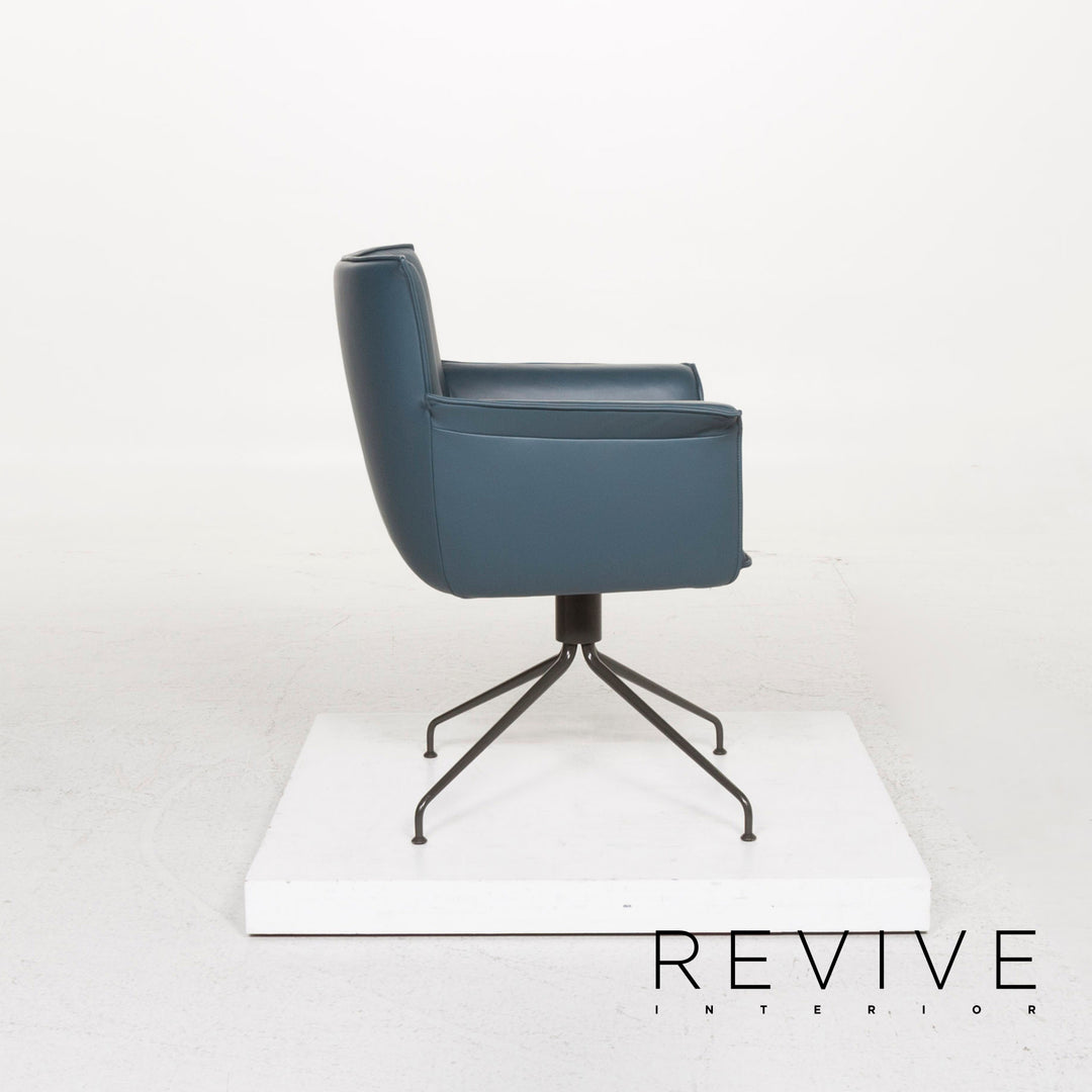 Rolf Benz leather chair blue petrol set 2x armchair #13113