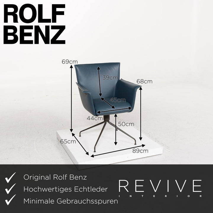 Rolf Benz leather chair blue petrol set 2x armchair #13113