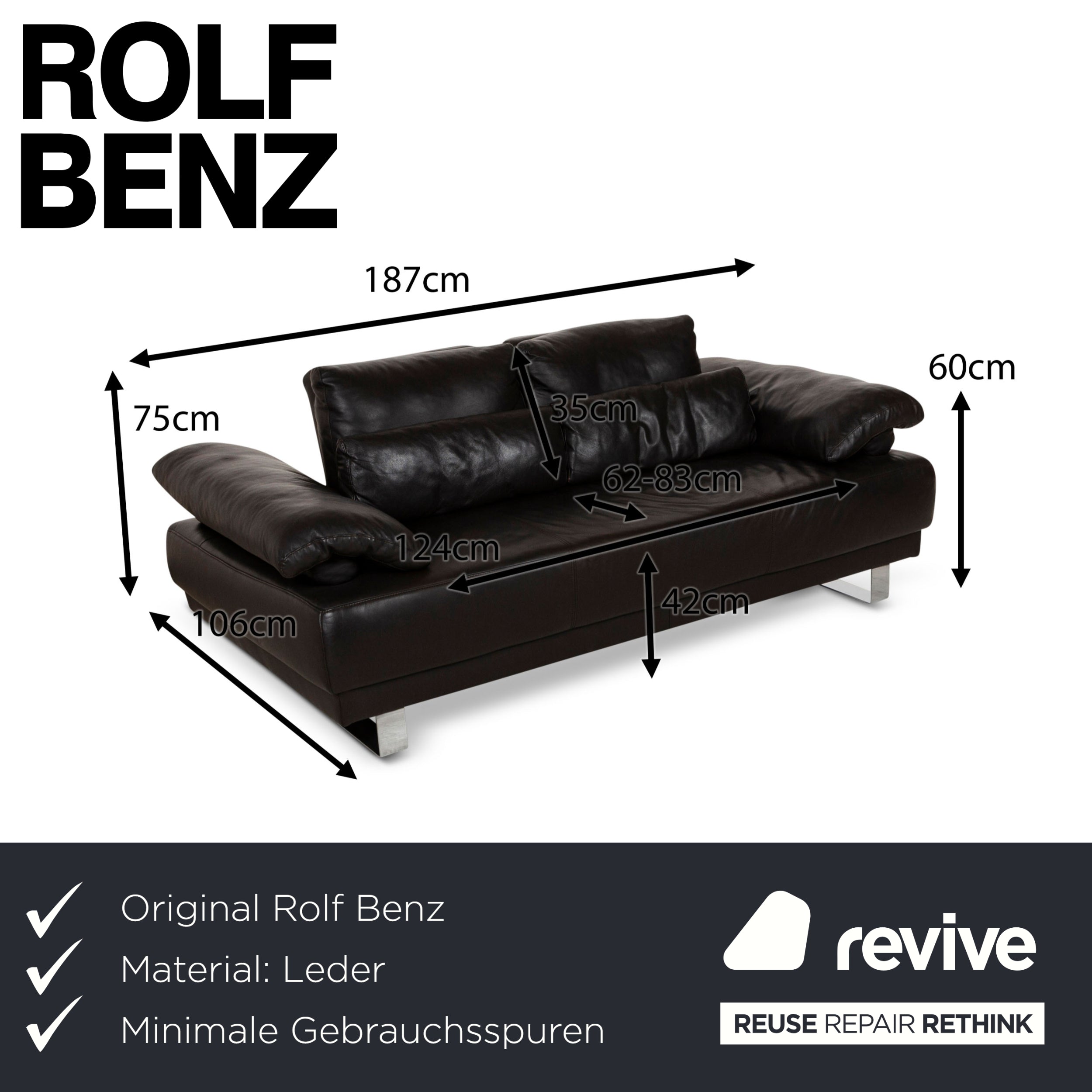 Rolf Benz Leather Two-Seater Brown Sofa Couch