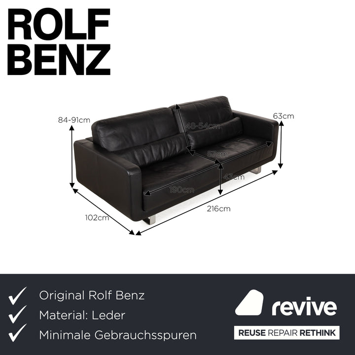 Rolf Benz Leather Two Seater Black Manual Function Sofa Couch