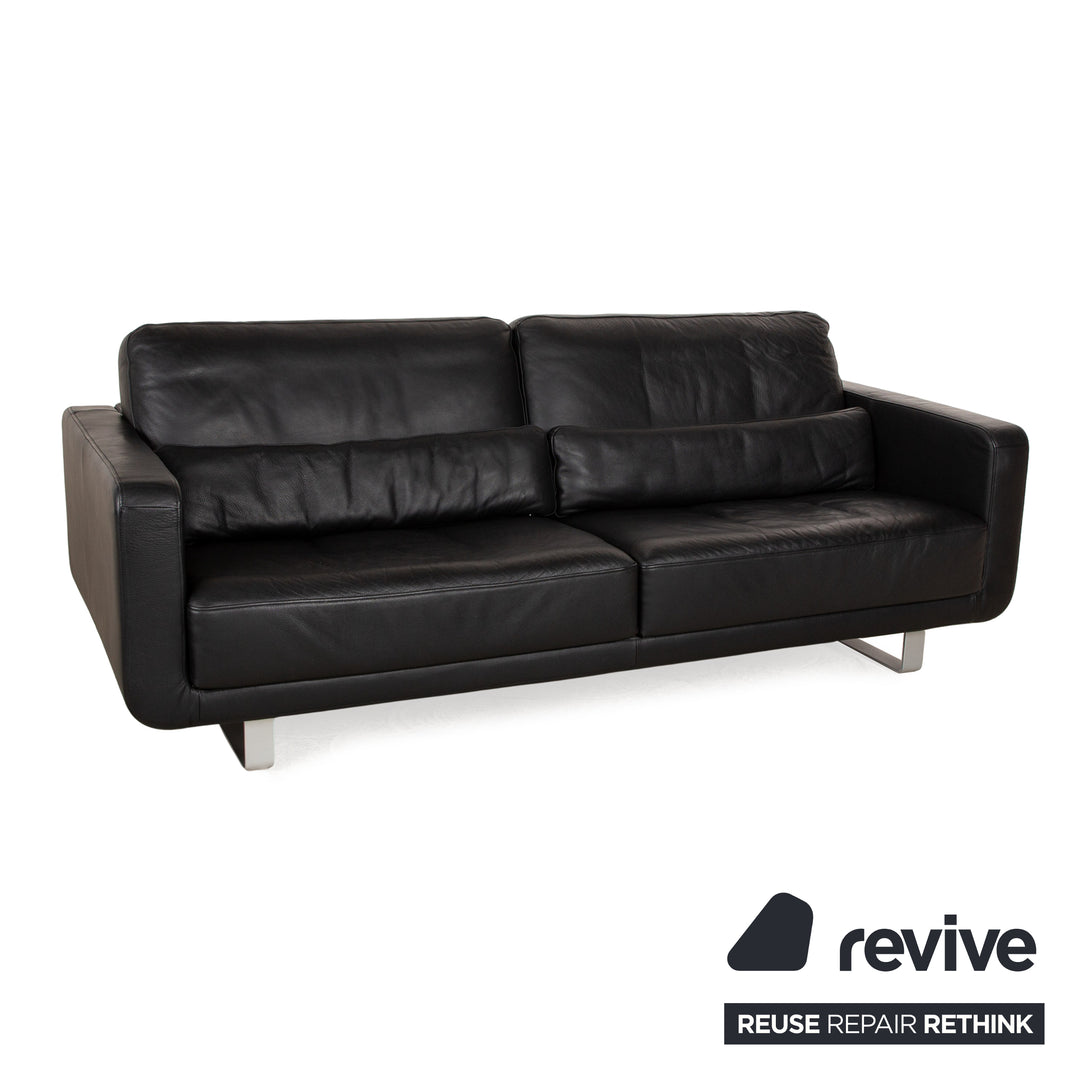 Rolf Benz Leather Two Seater Black Manual Function Sofa Couch