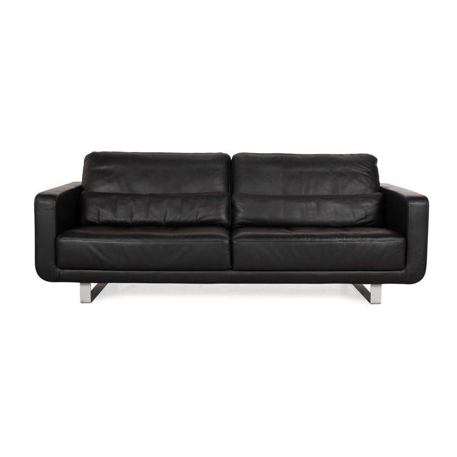 Rolf Benz Leather Two Seater Black Manual Function Sofa Couch