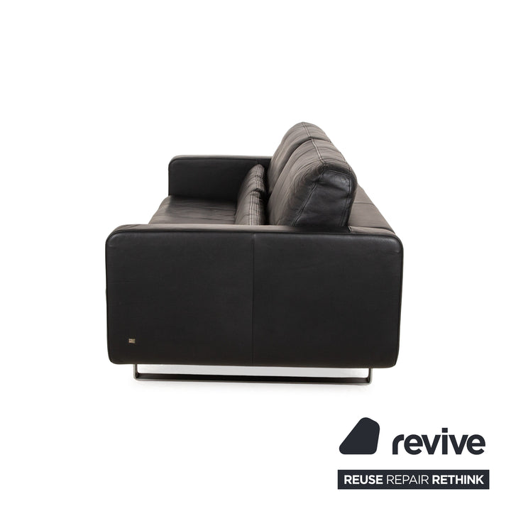 Rolf Benz Leather Two Seater Black Manual Function Sofa Couch