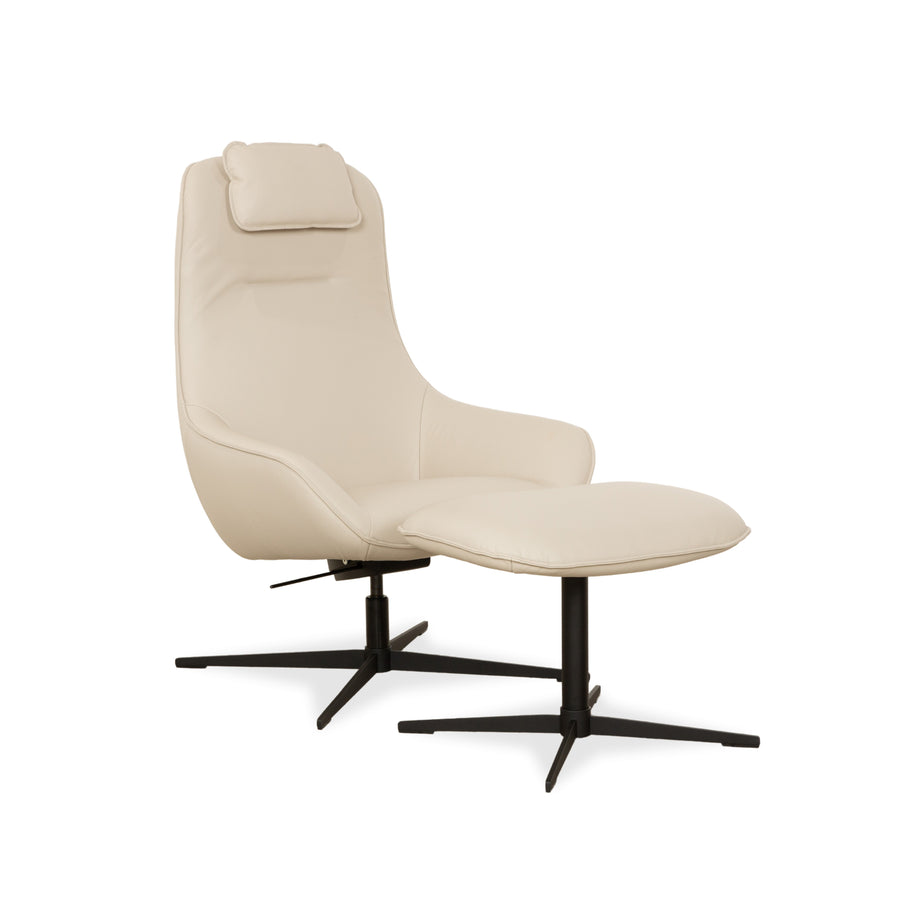 Fauteuil en cuir Rolf Benz MEG beige fonction manuelle avec tabouret