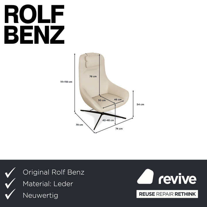 Fauteuil en cuir Rolf Benz MEG beige fonction manuelle avec tabouret