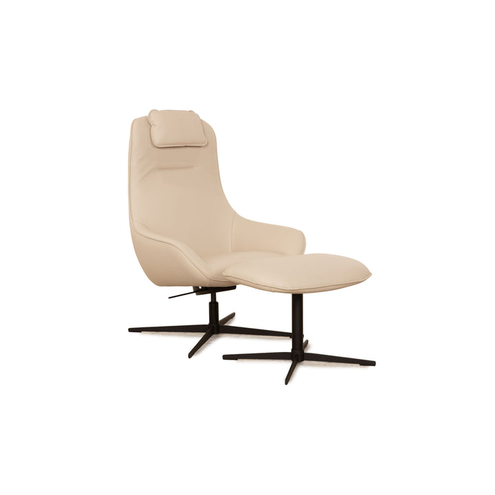 Rolf Benz MEG Leder Sessel Beige manuelle Funktion inkl. Hocker