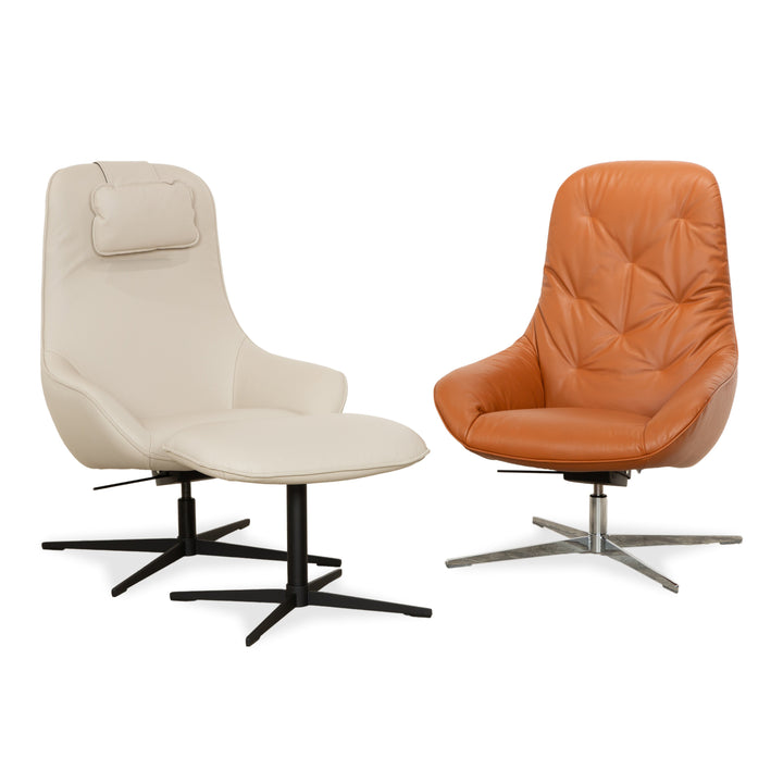 Fauteuil en cuir Rolf Benz MEG, marron beige Sienna, à réglage manuel, avec repose-pieds.