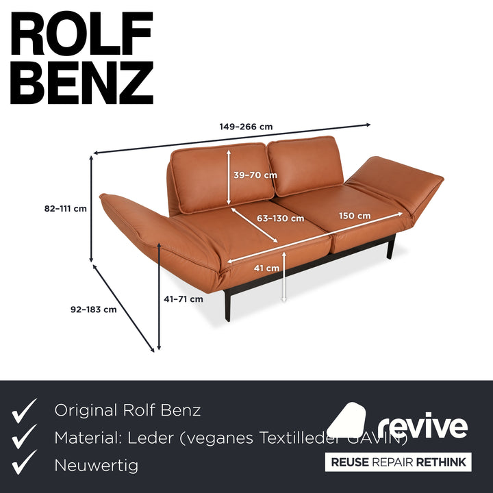 Rolf Benz Mera 386 Canapé deux places en cuir marron camel à réglage manuel - Réfection de la sellerie GAVIN 103