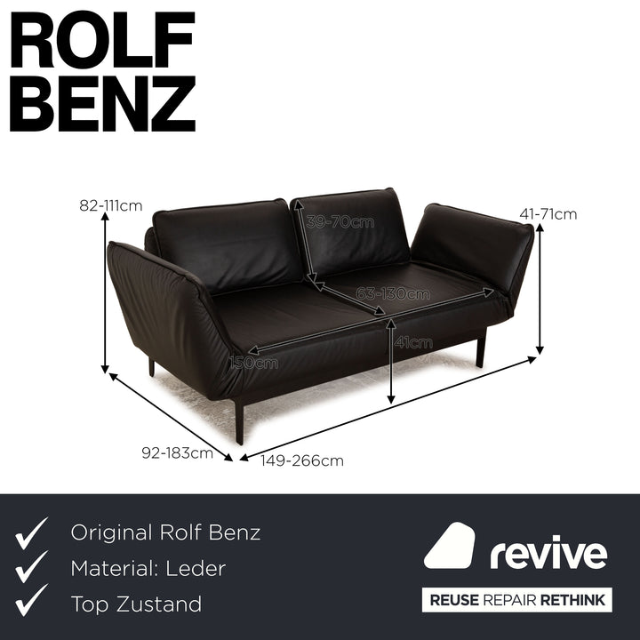 Rolf Benz Mera 386 Canapé deux places en cuir noir à fonction manuelle