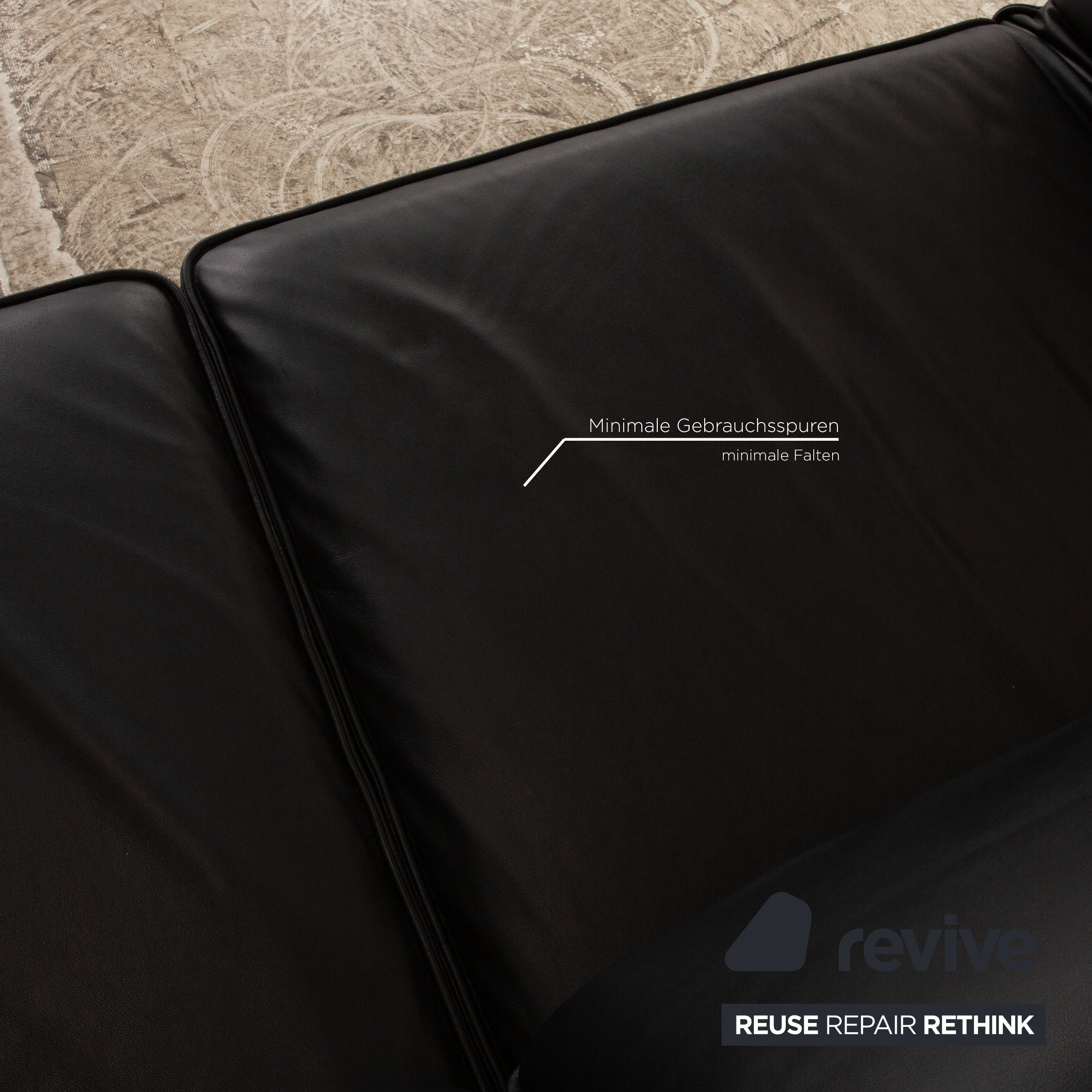 Rolf Benz Mera 386 Canapé deux places en cuir noir à fonction manuelle