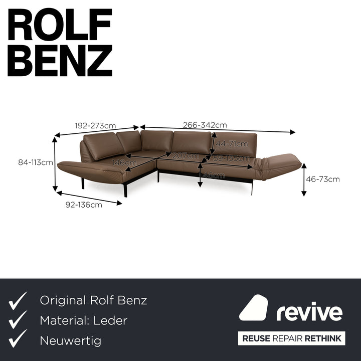 Rolf Benz Mera Leather Corner Sofa Brown Manual Function Sofa Couch