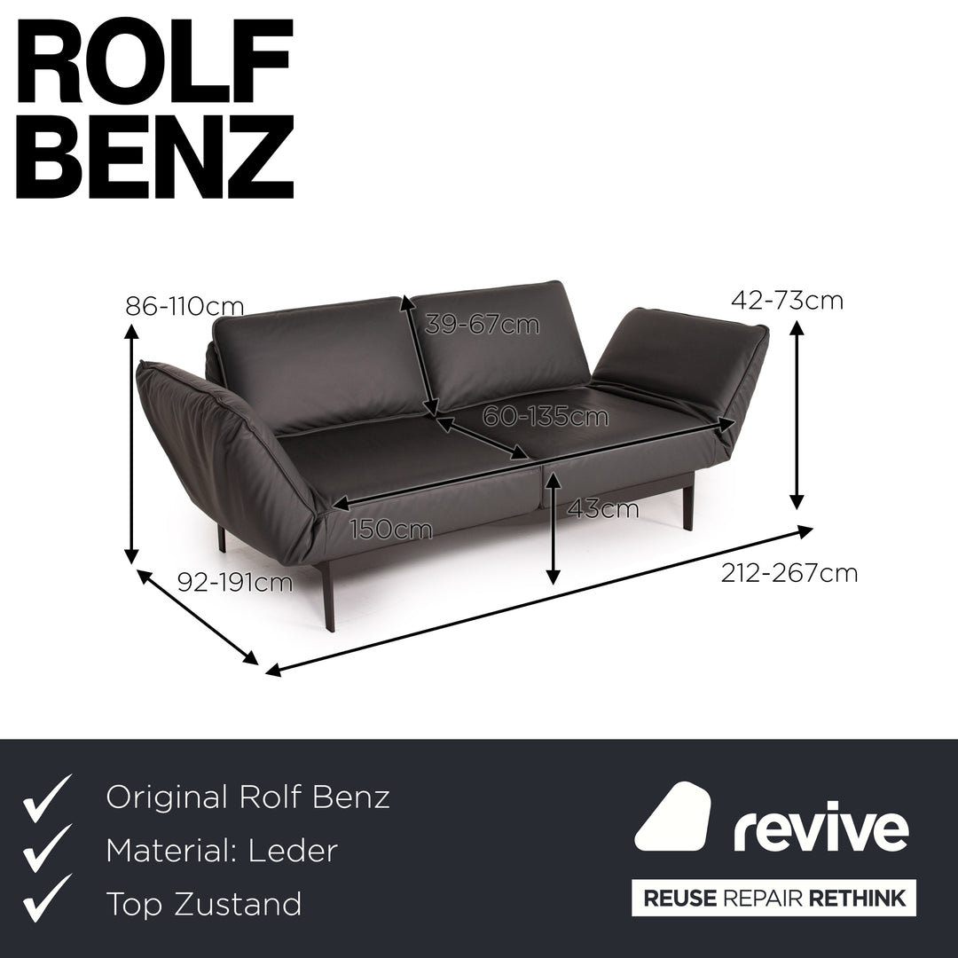 Rolf Benz Mera Leder Sofa Grau Dunkelgrau Zweisitzer Funktion Relaxfunktion Couch