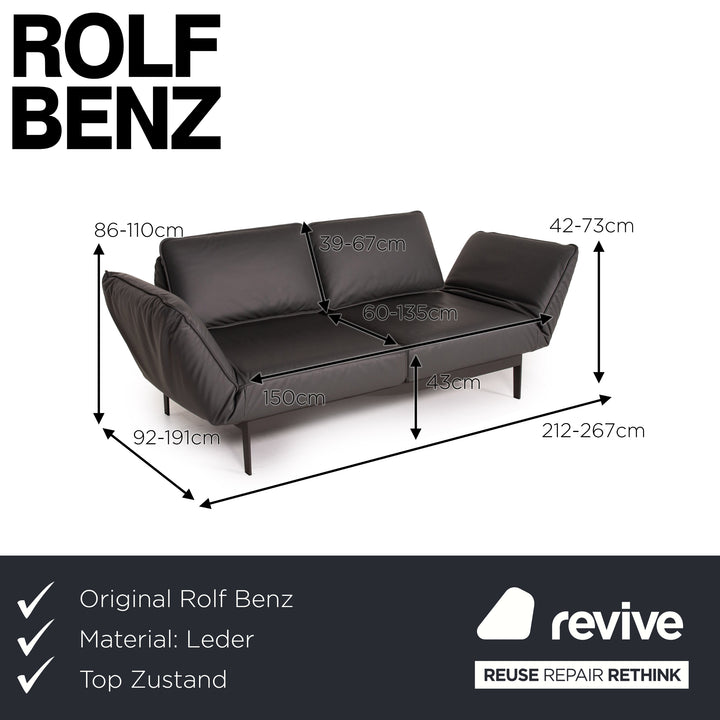 Rolf Benz Mera Leder Sofa Grau Dunkelgrau Zweisitzer Funktion Relaxfunktion Couch