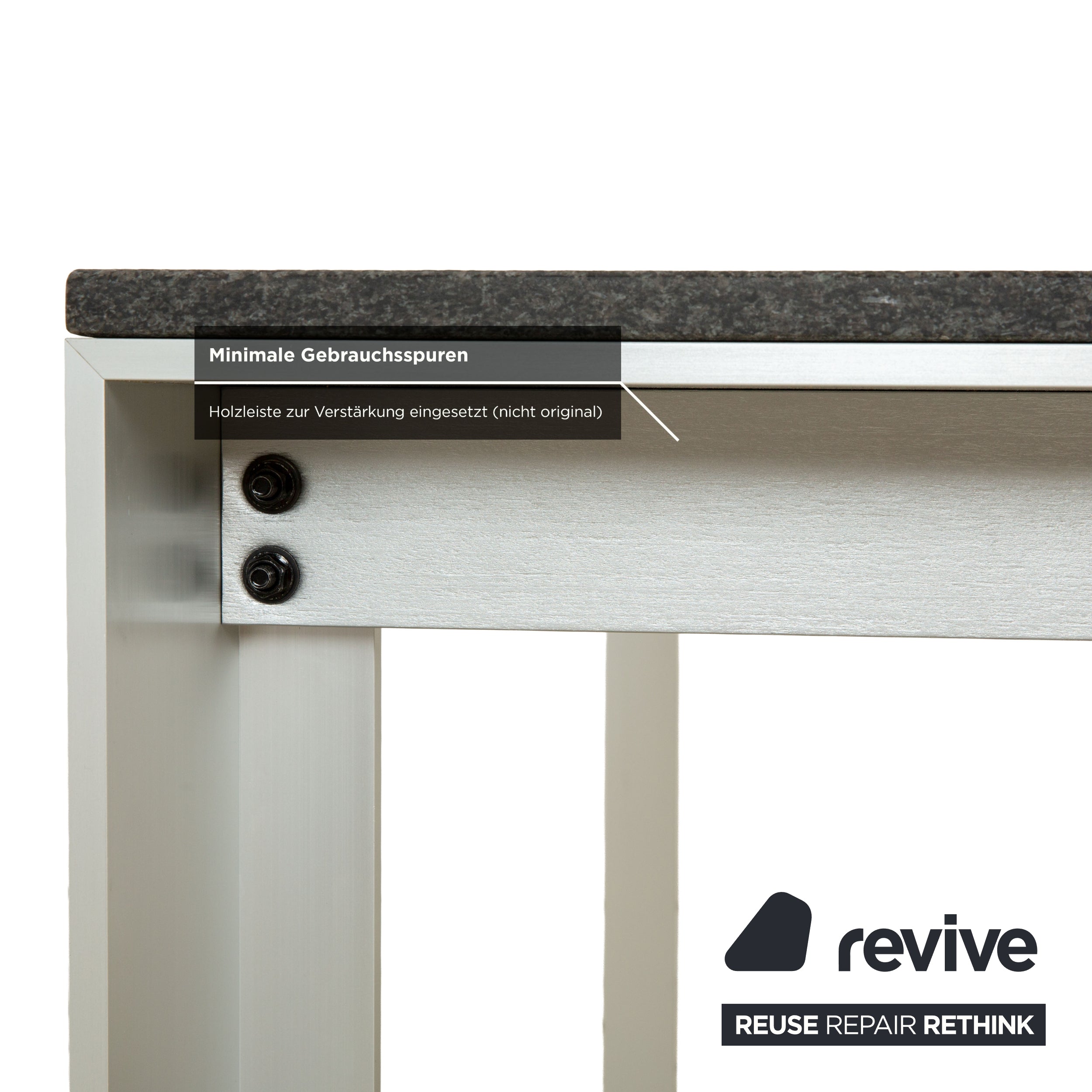 Table à manger en métal Rolf Benz, granit noir anthracite, 150 x 150 x 75 cm