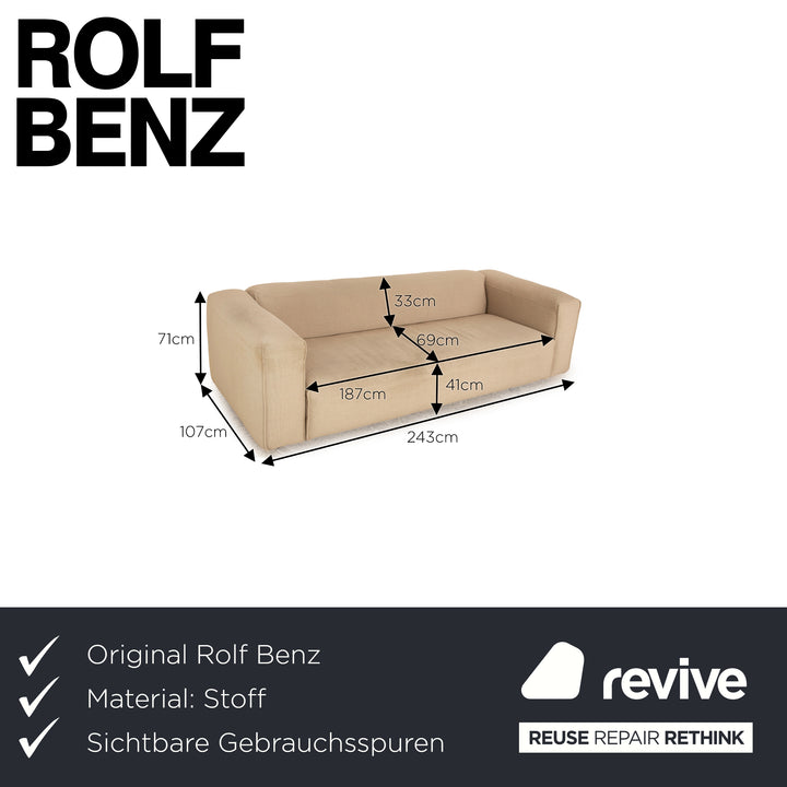 Rolf Benz Mio Fabric Three Seater Cream Sofa Couch