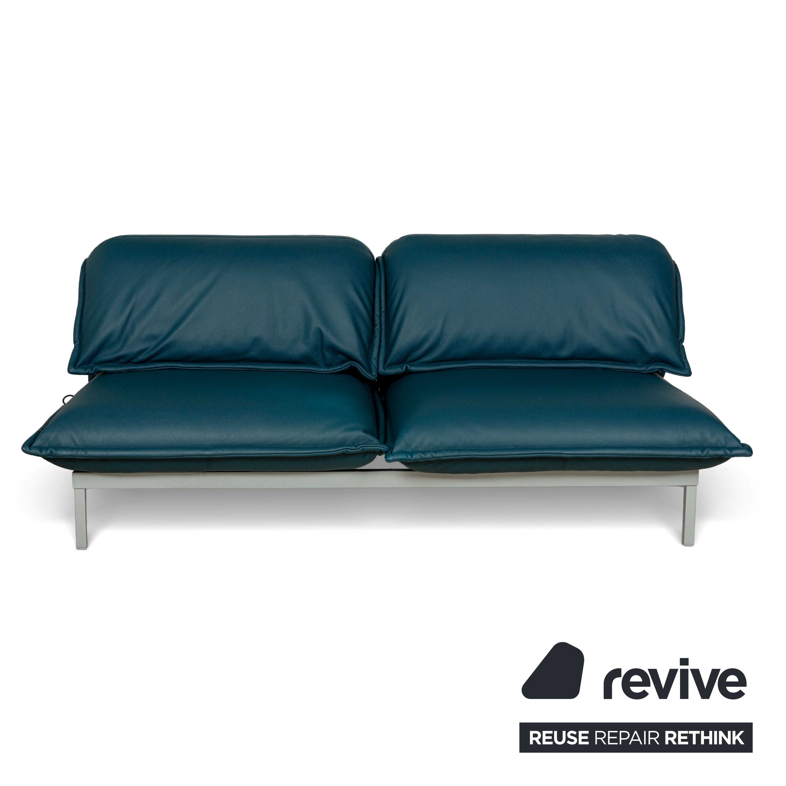Canapé deux places en cuir bleu essence Rolf Benz Nova 340 à commande manuelle