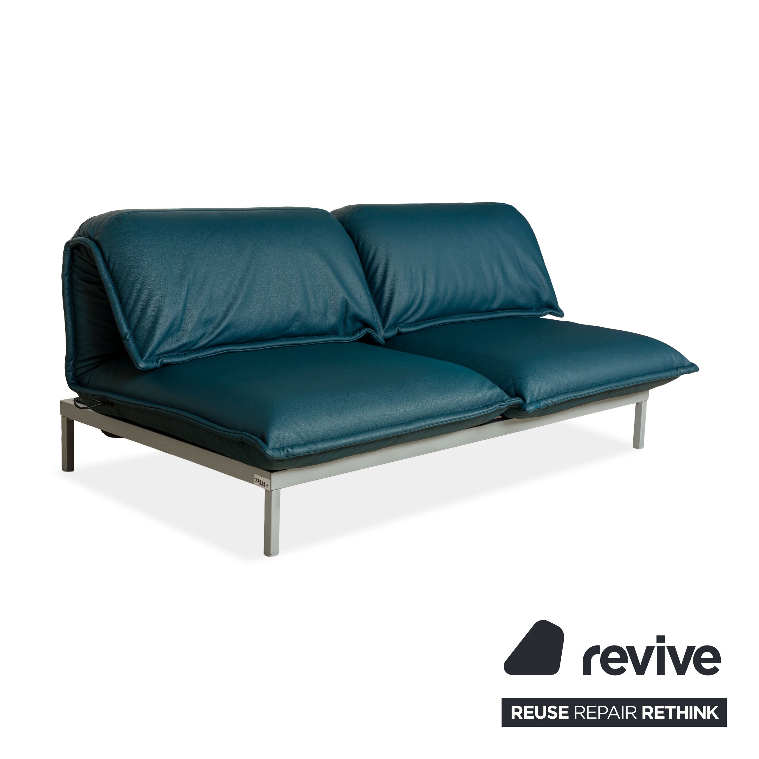 Canapé deux places en cuir bleu essence Rolf Benz Nova 340 à commande manuelle