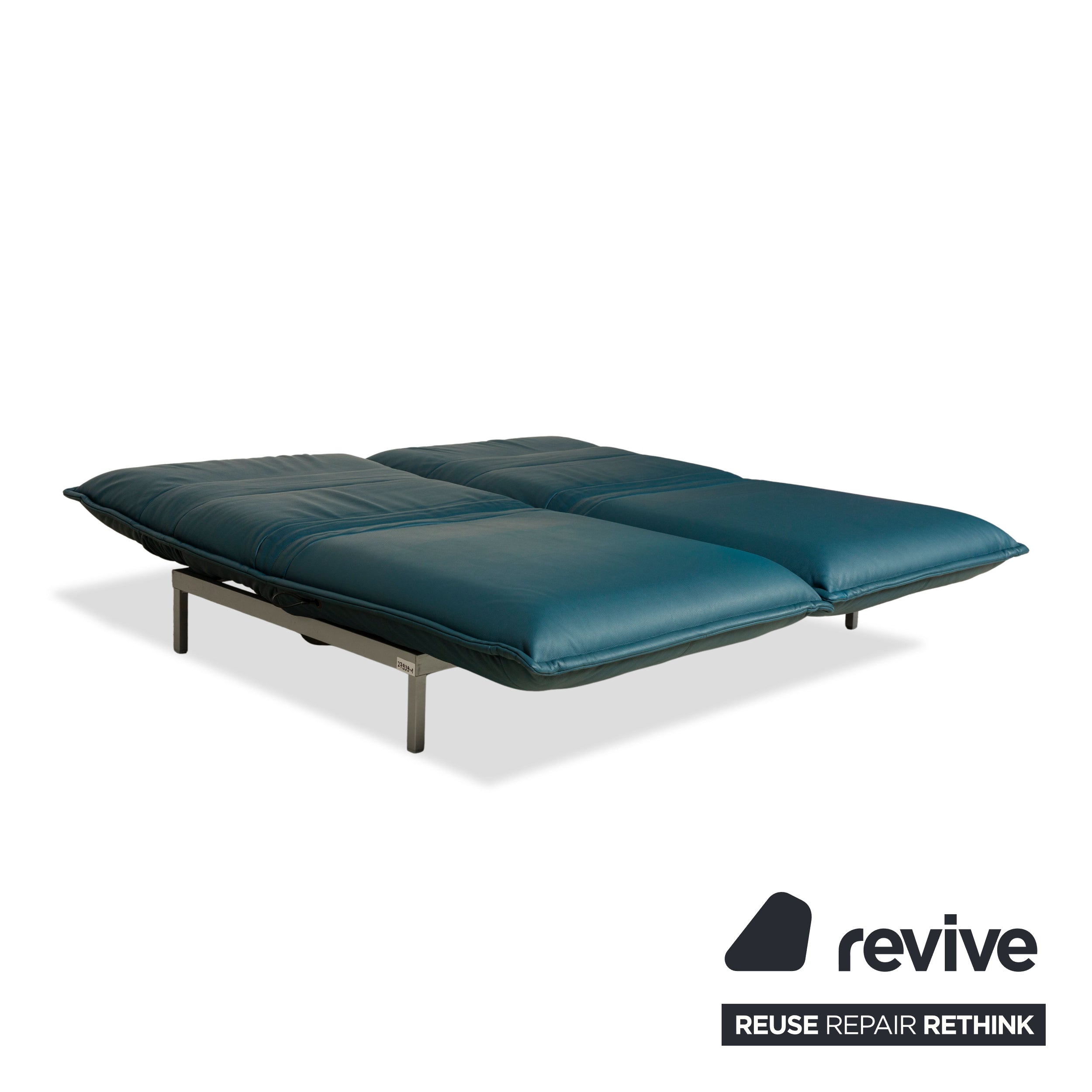 Canapé deux places en cuir bleu essence Rolf Benz Nova 340 à commande manuelle