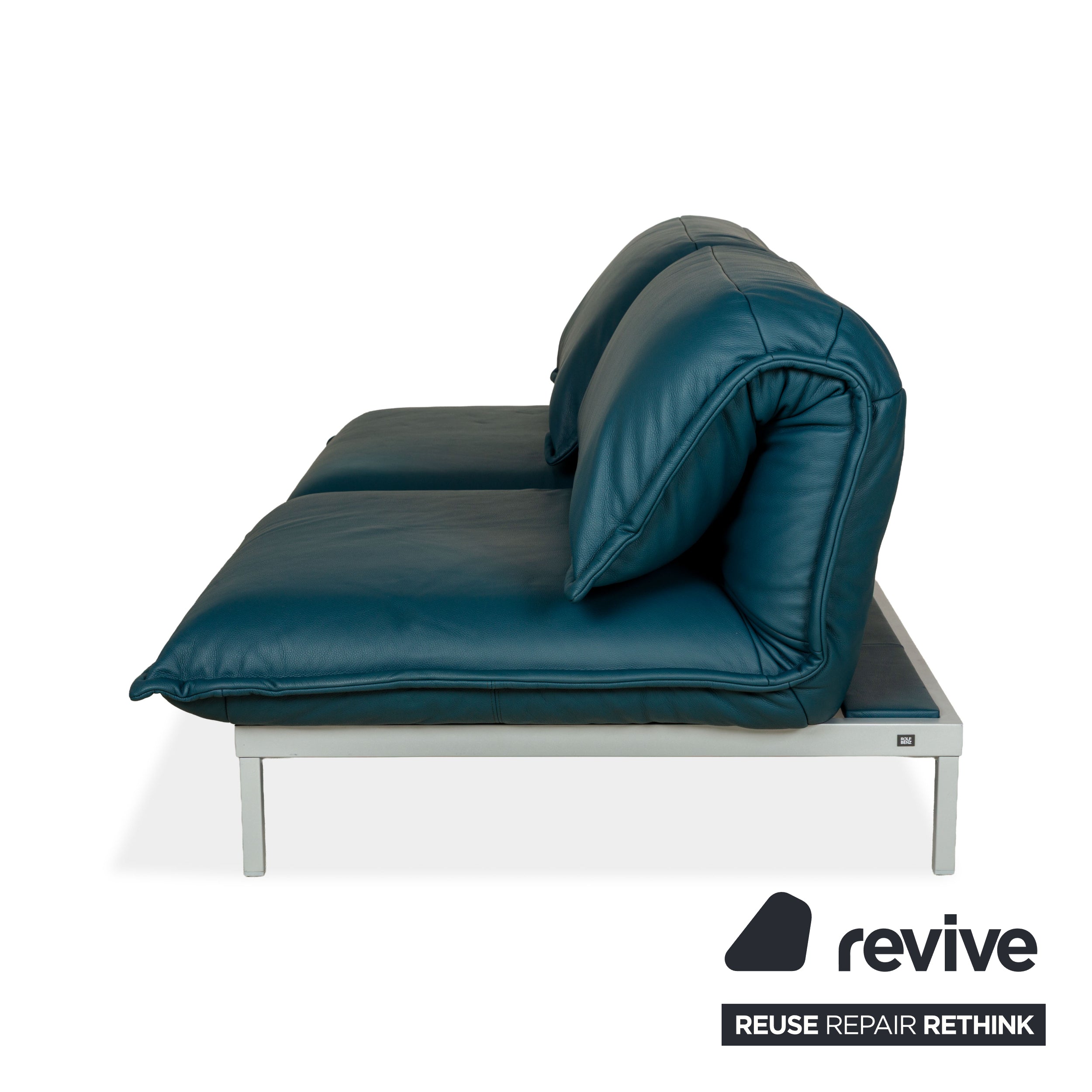 Canapé deux places en cuir bleu essence Rolf Benz Nova 340 à commande manuelle