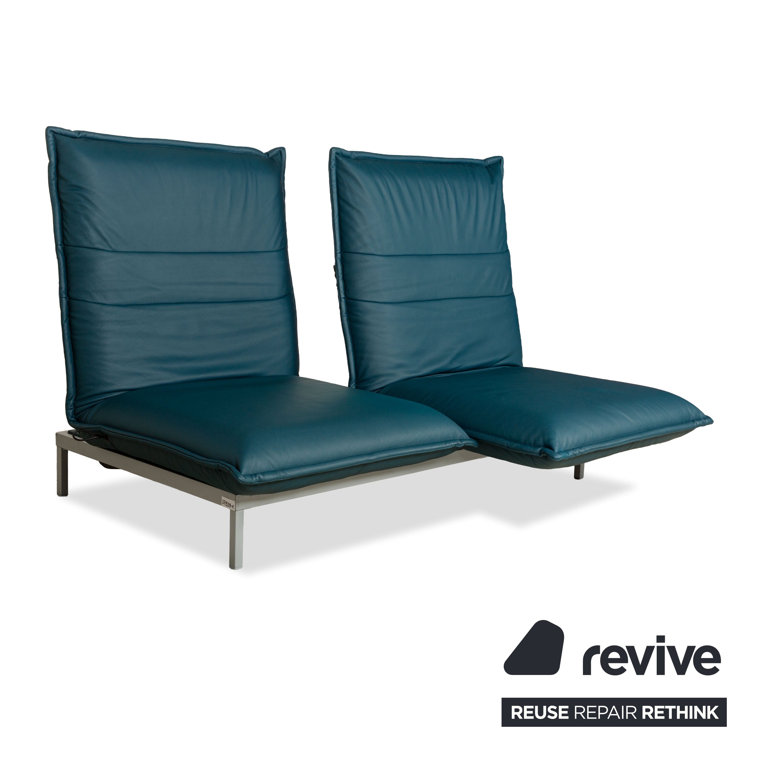Canapé deux places en cuir bleu essence Rolf Benz Nova 340 à commande manuelle