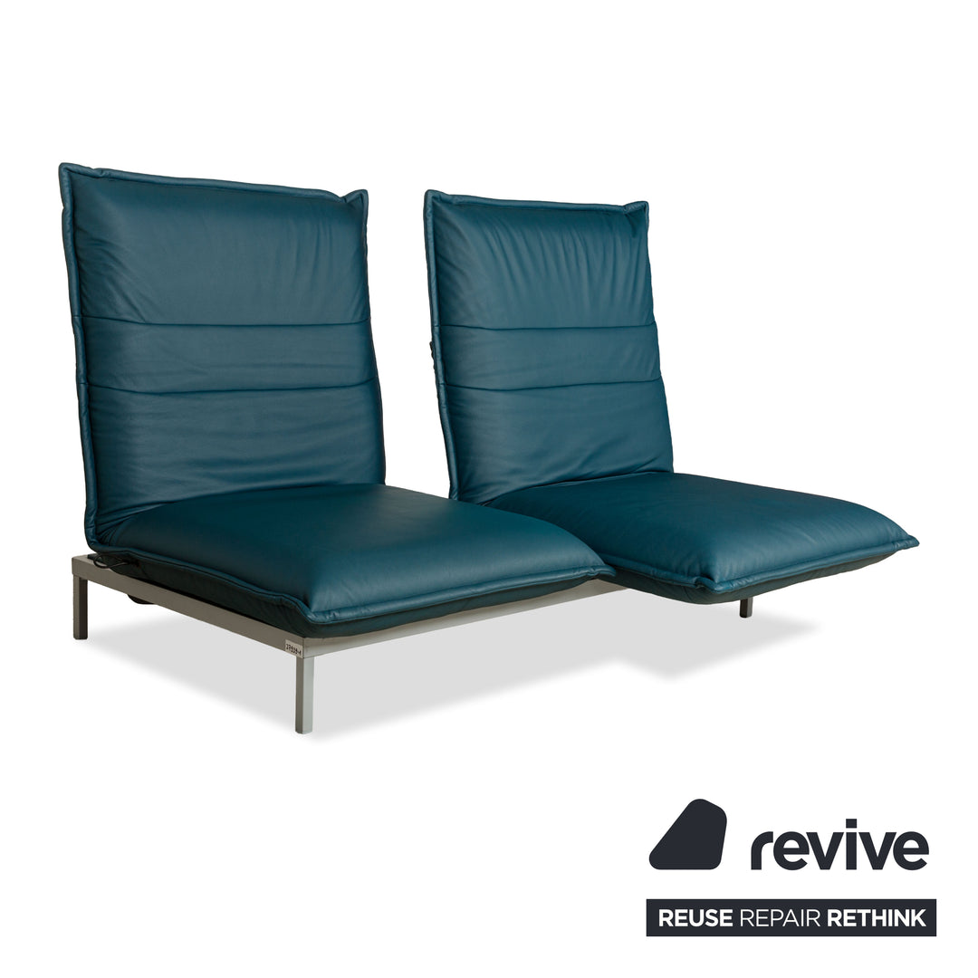 Rolf Benz Nova 340 Leder Zweisitzer Blau Petrol manuelle Funktion Sofa Couch