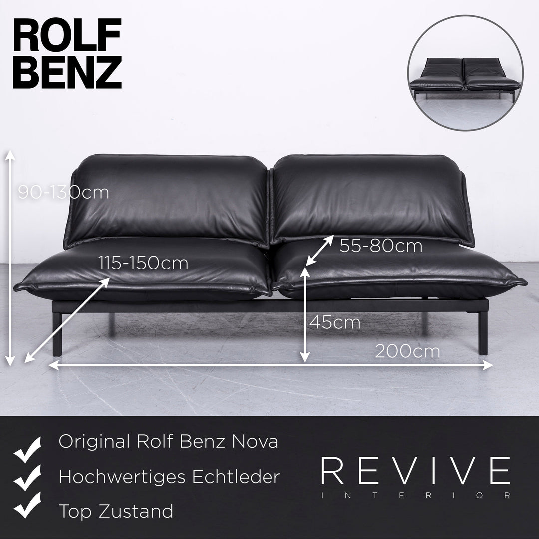 Rolf Benz Nova designer leather sofa black genuine leather two-seater couch function #6678