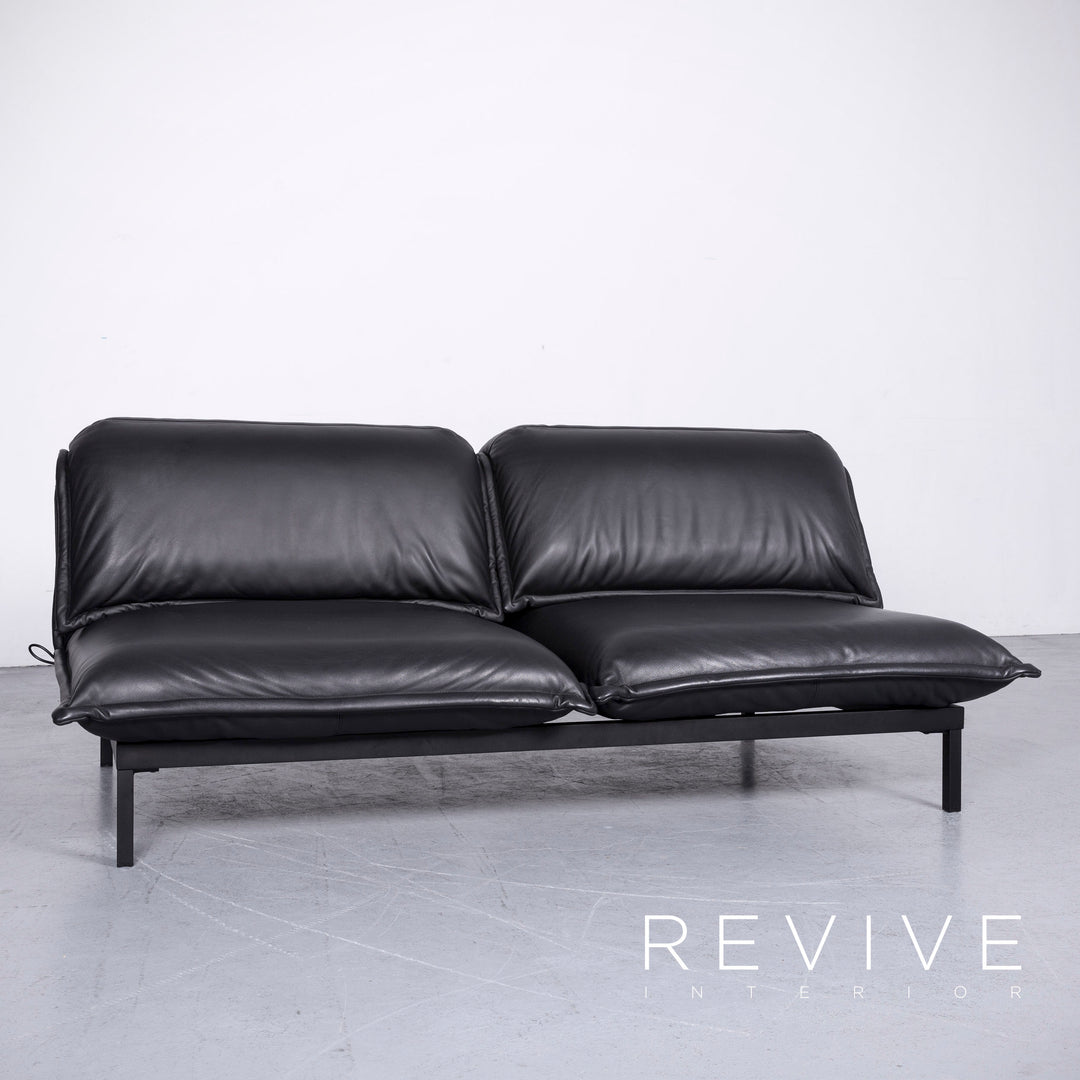Rolf Benz Nova Designer Leder Sofa Schwarz Echtleder Zweisitzer Couch Funktion #6678