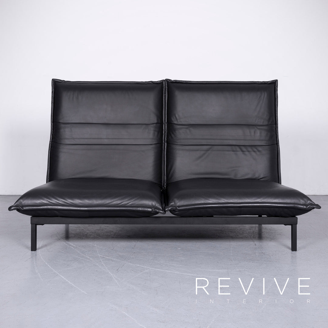 Rolf Benz Nova Designer Leder Sofa Schwarz Echtleder Zweisitzer Couch Funktion #6678