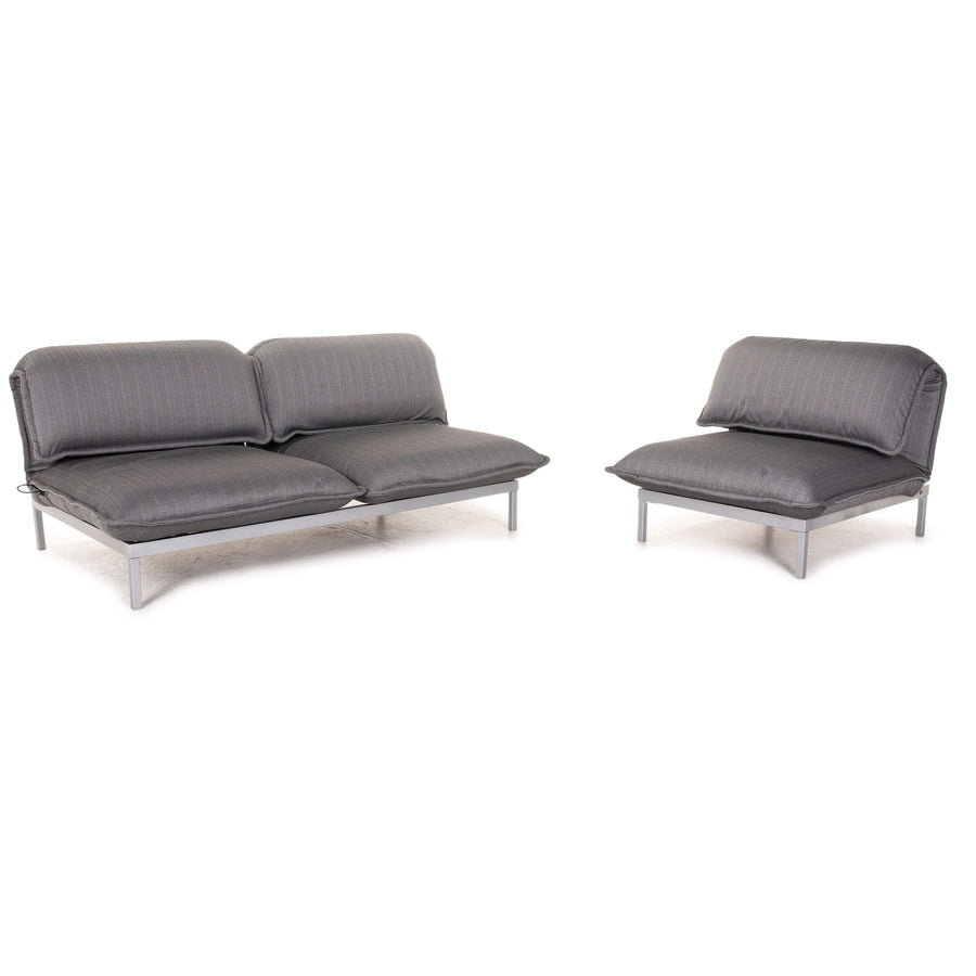 Rolf Benz Nova sofa set gray 1x two-seater 1x armchair function sleeping function