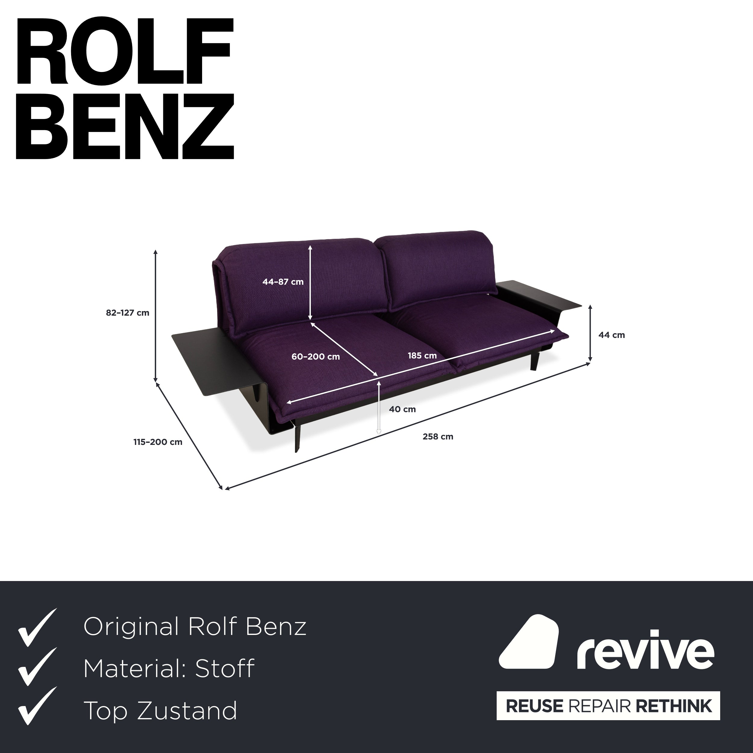 Rolf Benz Nova Stoff Zweisitzer Lila Aubergine manuelle Funktion Sofa Couch