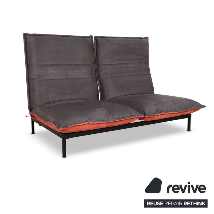 Rolf Benz Nova Two-Seater Sofa Grey Orange Fabric Function Couch Sleeping Function New Cover