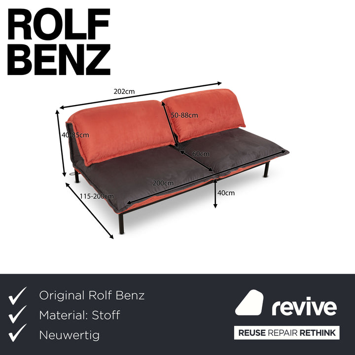 Rolf Benz Nova Two-Seater Sofa Grey Orange Fabric Function Couch Sleeping Function New Cover