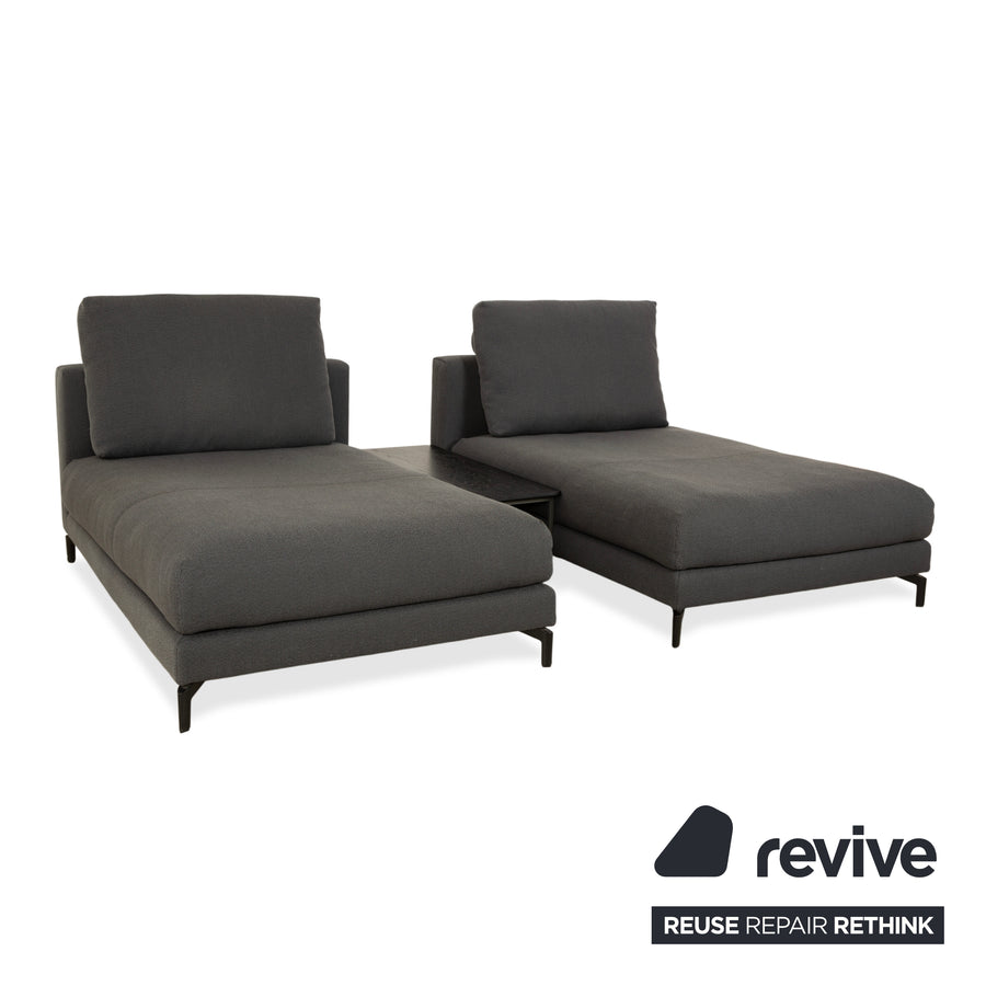 Tissu Rolf Benz Nuvola, 2 chaises longues avec table basse, gris anthracite