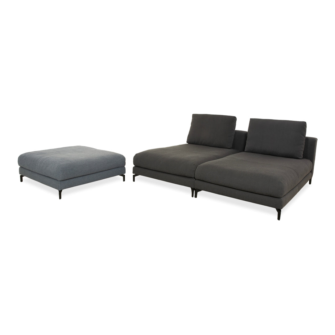 Fauteuil 2 places Rolf Benz Nuvola en tissu avec repose-pieds, gris, bleu et anthracite