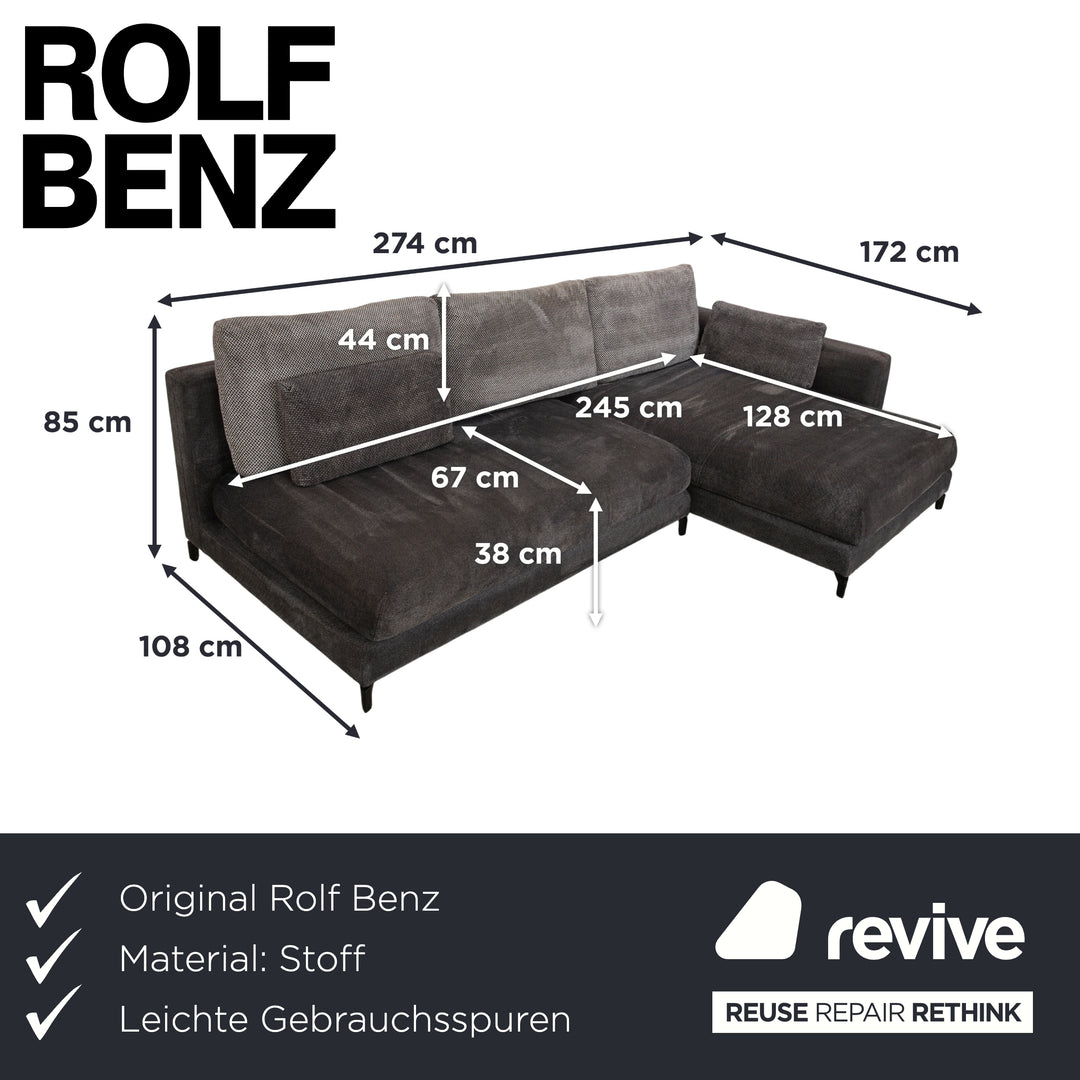 Canapé d'angle en tissu Rolf Benz Nuvola gris avec méridienne droite