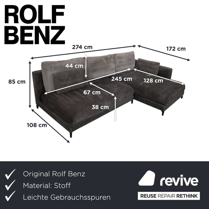 Canapé d'angle en tissu Rolf Benz Nuvola gris avec méridienne droite
