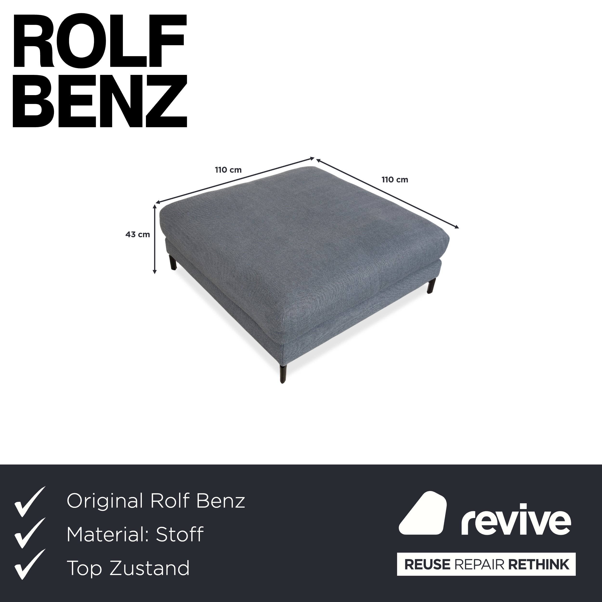 Rolf Benz Nuvola Stoff Hocker Blau Grau