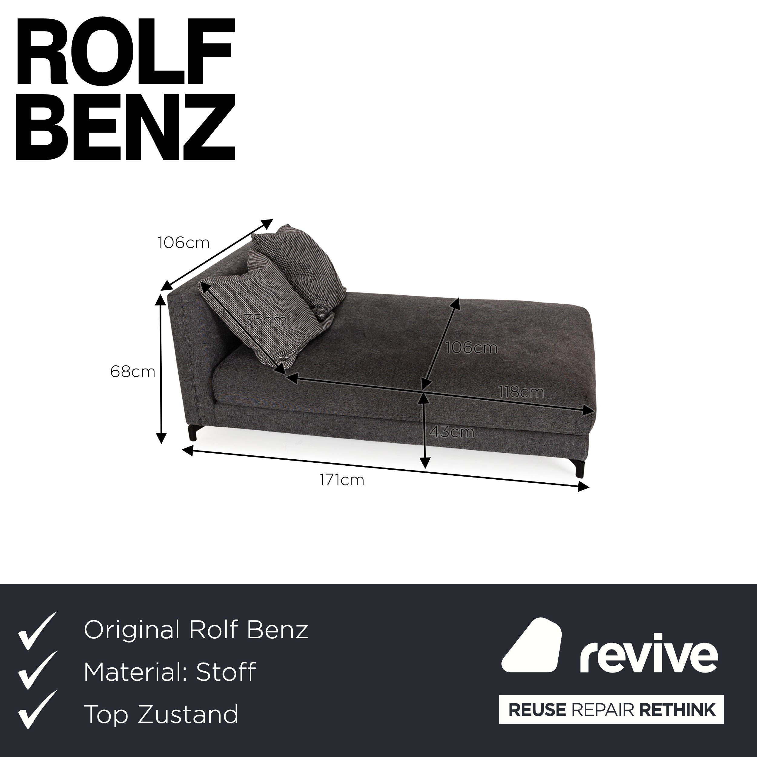 Rolf Benz Nuvola Fabric Lounger Grey Black Daybed