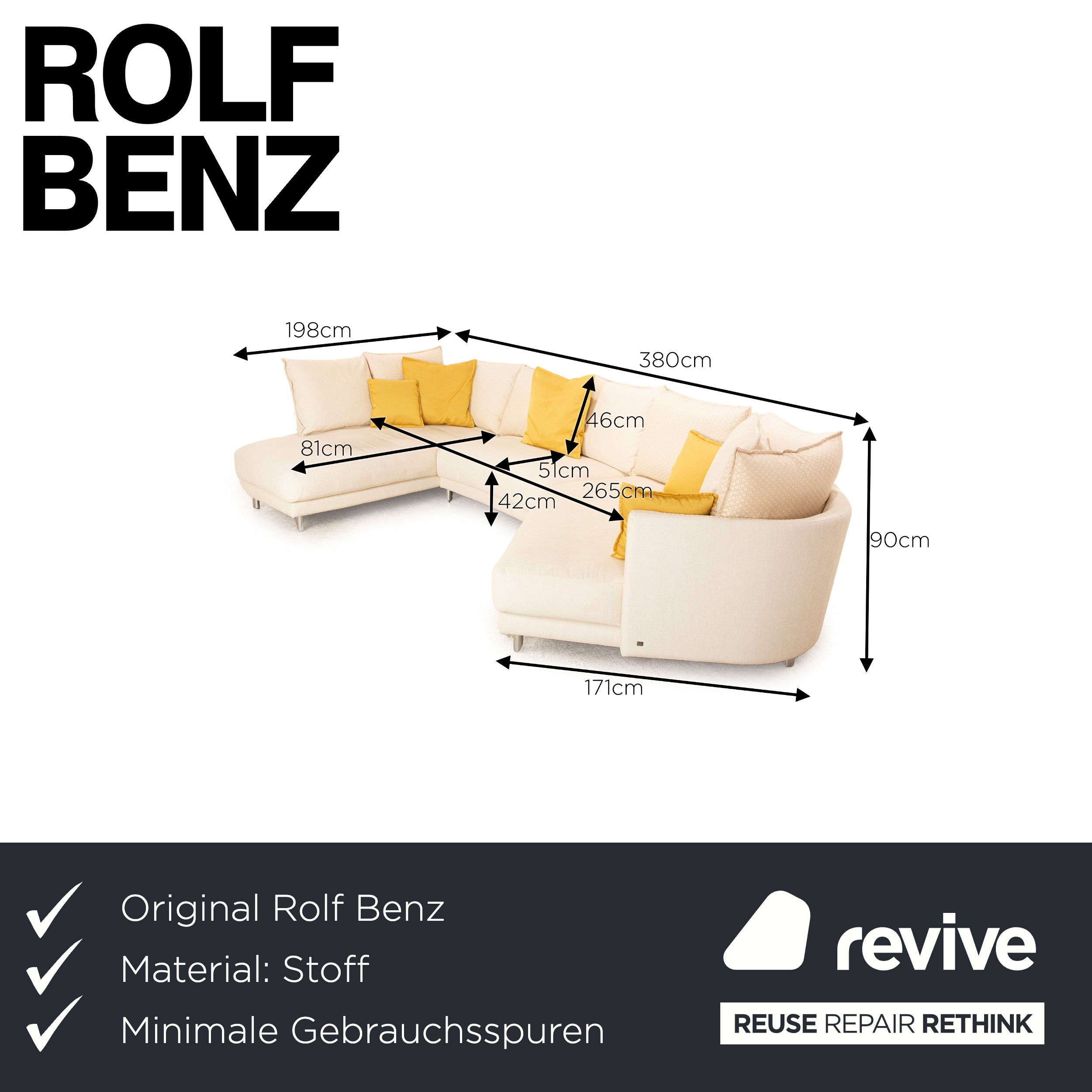 Rolf Benz Onda Stoff Ecksofa Creme Recamiere Links Sofa Couch