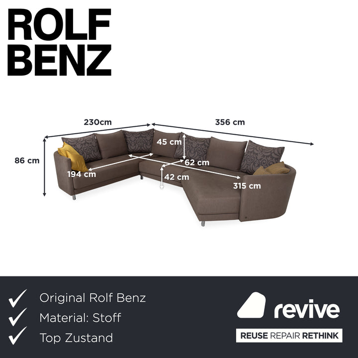 Rolf Benz Onda Fabric Corner Sofa Grey Rounded Back Left Chaise Longue Couch