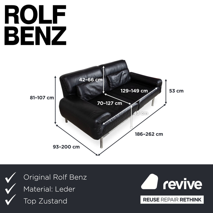 Rolf Benz Plura Leder Chrom Sofa Schwarz Zweisitzer Couch Funktion Relaxfunktion