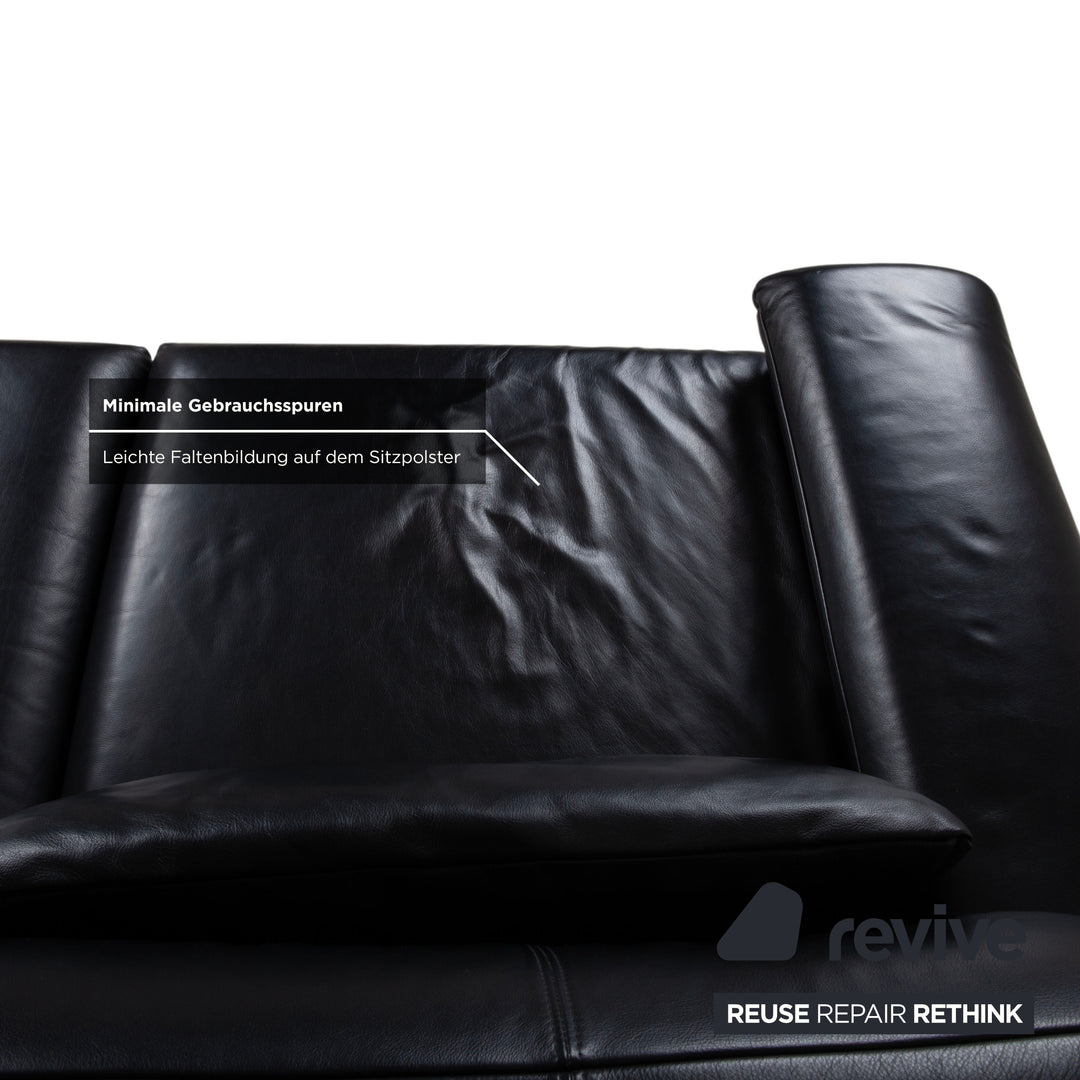 Rolf Benz Plura Leder Chrom Sofa Schwarz Zweisitzer Couch Funktion Relaxfunktion