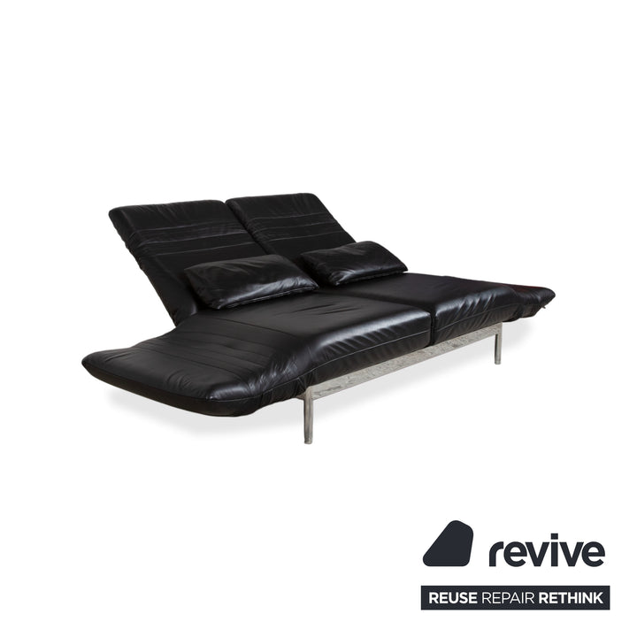 Rolf Benz Plura Leder Chrom Sofa Schwarz Zweisitzer Couch Funktion Relaxfunktion