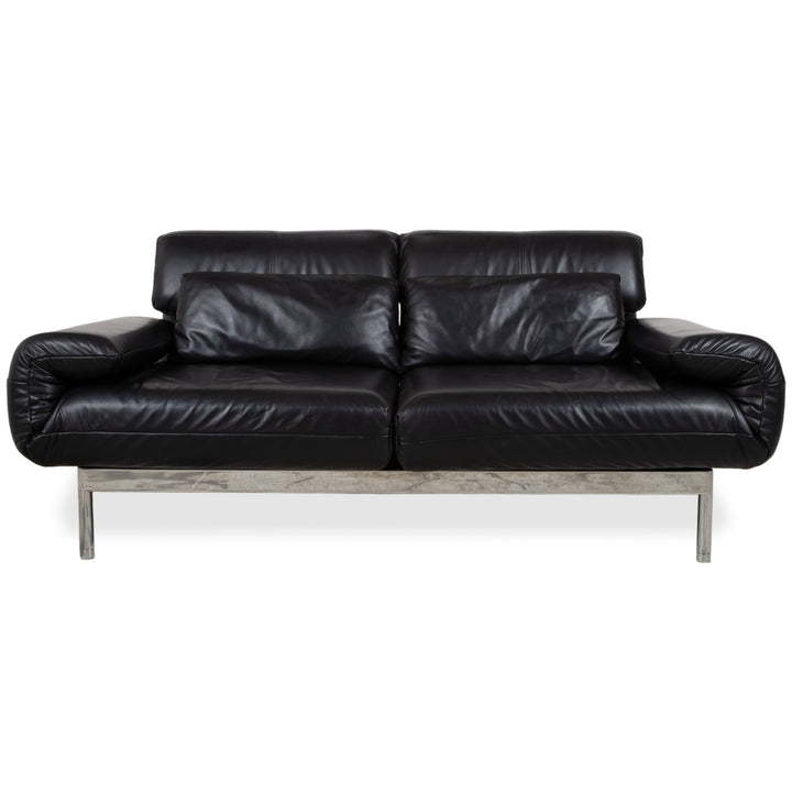 Rolf Benz Plura Leder Chrom Sofa Schwarz Zweisitzer Couch Funktion Relaxfunktion