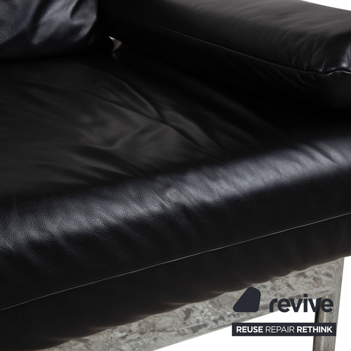 Rolf Benz Plura Leder Chrom Sofa Schwarz Zweisitzer Couch Funktion Relaxfunktion