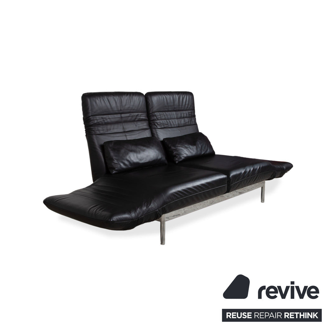 Rolf Benz Plura Leder Chrom Sofa Schwarz Zweisitzer Couch Funktion Relaxfunktion