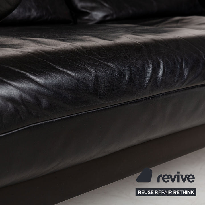 Rolf Benz Plura Leder Dreisitzer Schwarz manuelle Funktion Sofa Couch